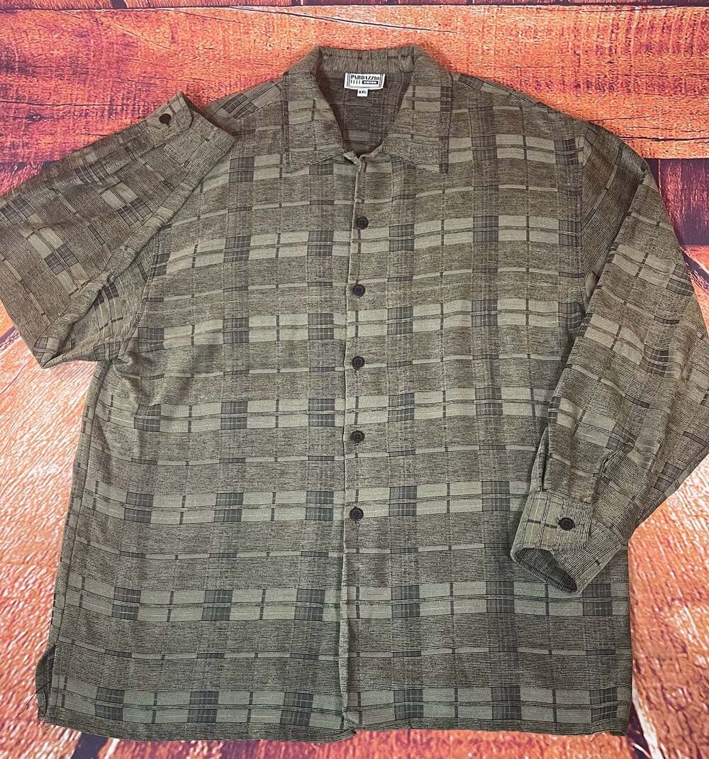 Pardazzio Uomo Long Sleeve Button Down Shirt Green Plaid XXL